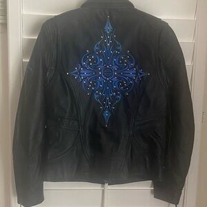 Genuine Harley Davidson Women’s Dark Turquoise Blue & Black Leather Jacket NWOT 